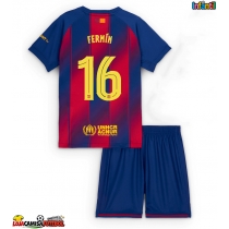 Camisa de Futebol Barcelona Fermin Lopez #16 Equipamento Principal Infantil 2025-26 Manga Curta (+ Calças curtas)